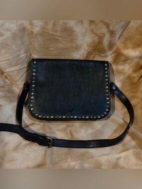 Patricia Nash Black Leather Studded Saddle Bag